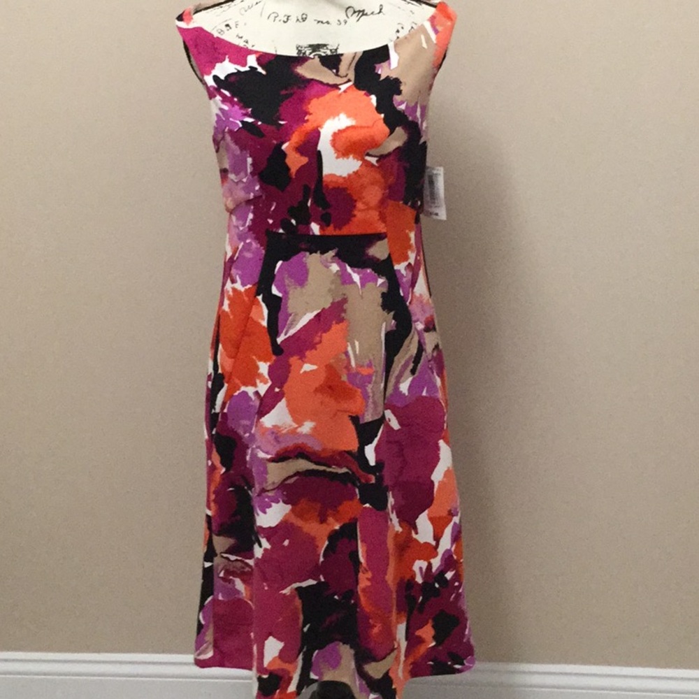 Trina Turk purple and orange abstract knit dress